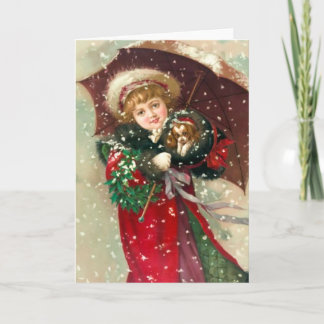 Tarjeta Festiva El Chica de invierno de Maud Humphrey con perro