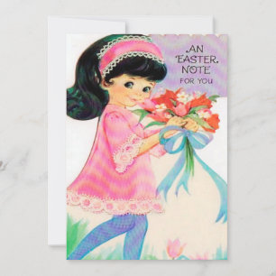 Tarjeta Festiva El chica retro lindo de Pascua del vintage añade