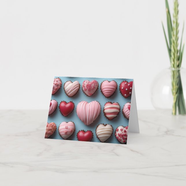 Tarjeta Festiva El chocolate rosa corazón el saludo de San Valentí (Anverso)