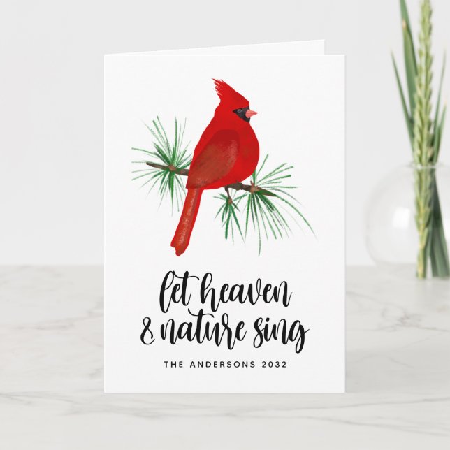 Tarjeta Festiva El cielo y la naturaleza cantan Navidades cardinal (Anverso)
