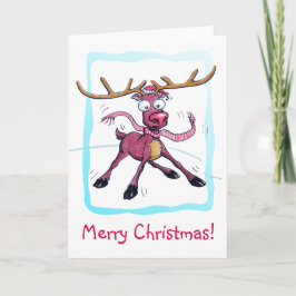 Tarjeta Festiva El ciervo lindo en el hielo Funny Navidades vacaci