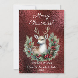 Tarjeta Festiva El ciervo pacífico con guirnalda, falso rojo textu