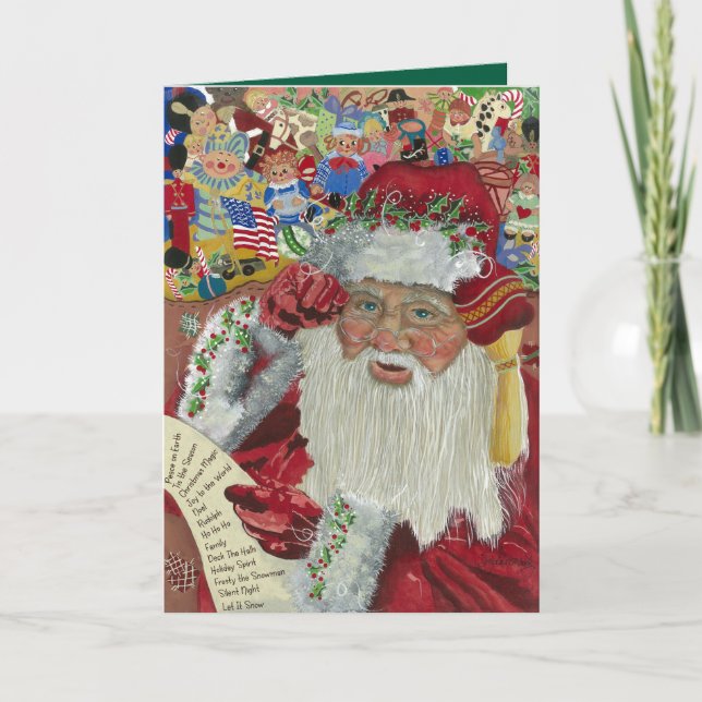 Tarjeta Festiva El clásico Santa Verde interior comprobándolo dos  (Anverso)