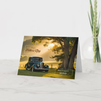 Tarjeta Festiva El coche clásico del Día del Hijo del Padre en la