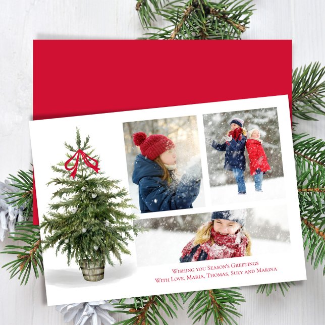 Tarjeta Festiva El Collage de fotos de acuarela de la temporada (Watercolor Christmas Trees simple multi photo card)