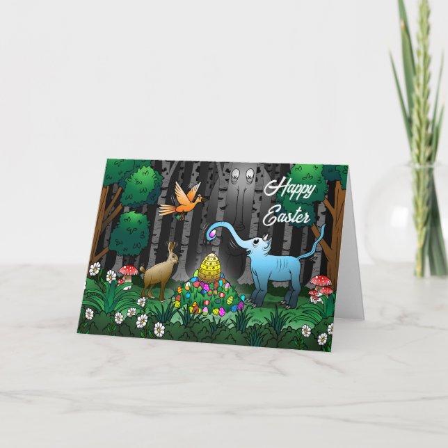 Tarjeta Festiva El conejo de Pascua colecciona huevos de Pascua (Anverso)