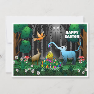 Tarjeta Festiva El conejo de Pascua recoge huevos de Pascua