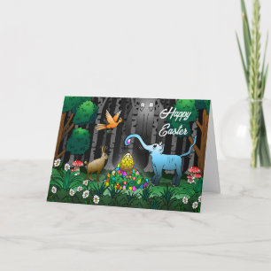 Tarjeta Festiva El conejo de Pascua recoge huevos de Pascua