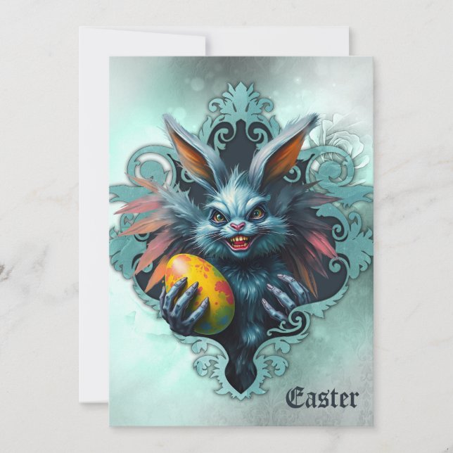 Tarjeta Festiva El conejo espeluznante de Pascua (Anverso)