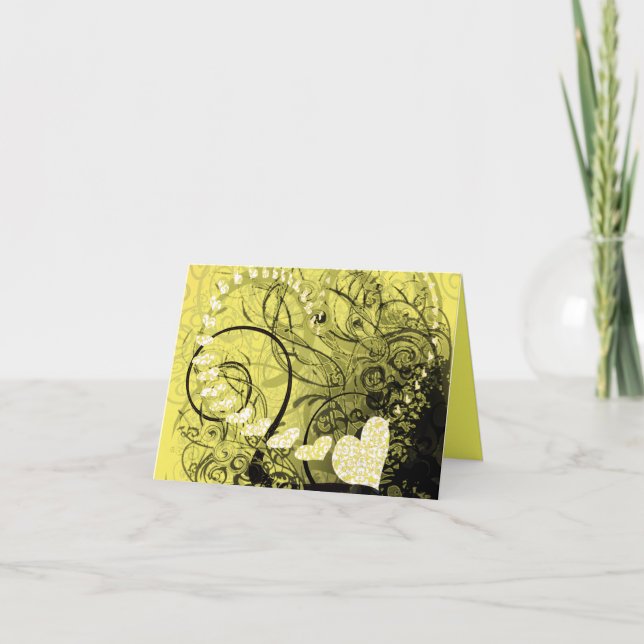 Tarjeta Festiva El Corazón Amarillo Se Mueve (Anverso)