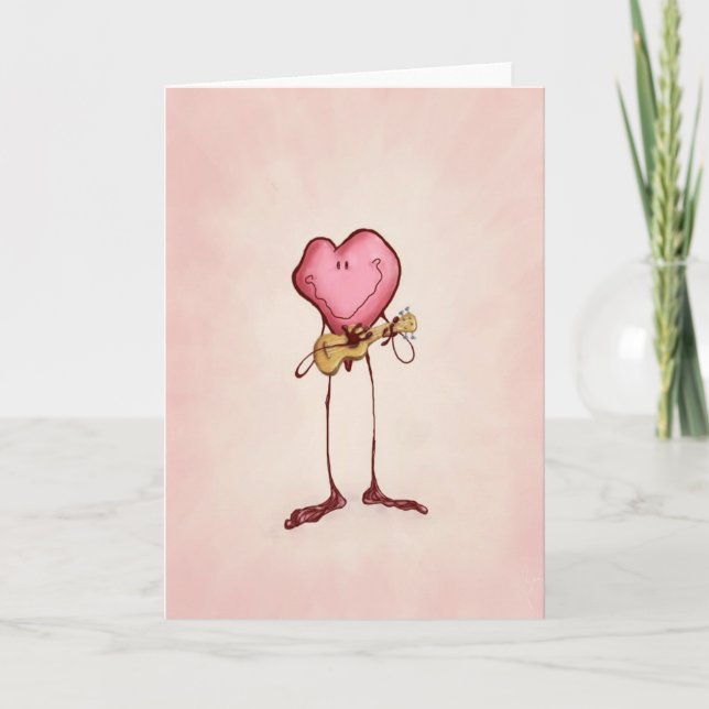 Tarjeta Festiva El corazón de San Valentín serenando con Ukulele (Anverso)