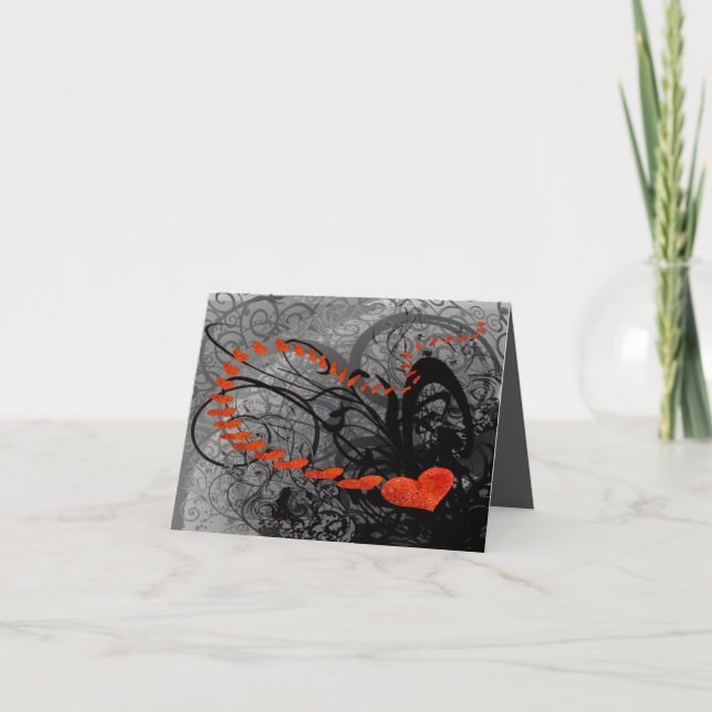 Tarjeta Festiva El corazón negro y rojo se balancea (Anverso)