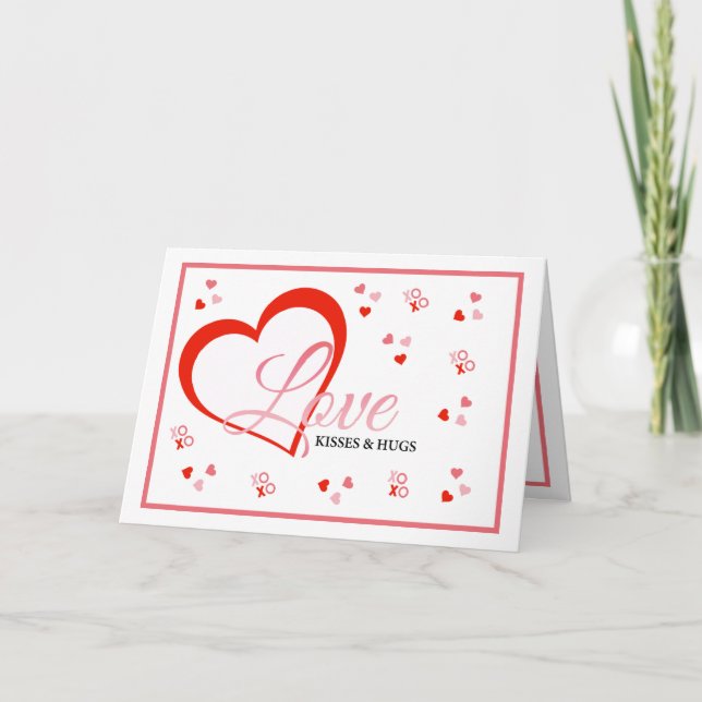 Tarjeta Festiva El corazón rojo ama besos y abrazos de valentine (Anverso)