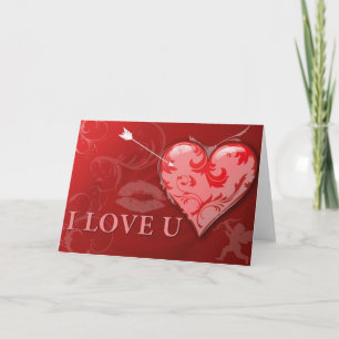 Tarjeta Festiva El corazón rosado rojo con los que te amo