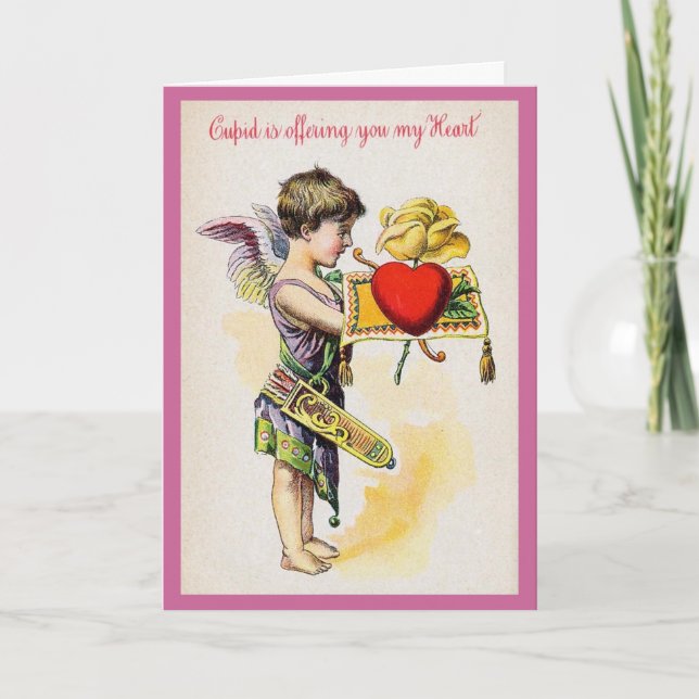 Tarjeta Festiva El Cupid le está ofreciendo mi corazón (Anverso)