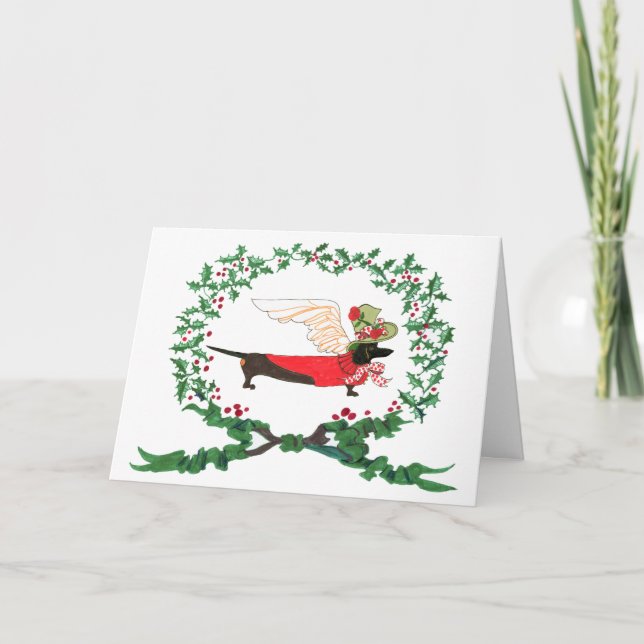 Tarjeta Festiva ¡El Dachshund negro ladrando para el JOY! (Anverso)