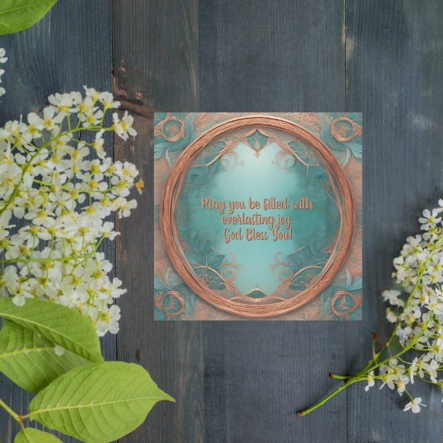 Tarjeta Festiva El Delicado Marco de Cobre sobre fondo turquesa (Subido por el creador)