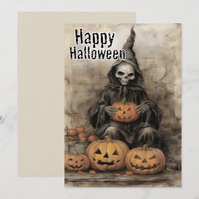 Tarjeta Festiva El derrame de calabaza — Brujería rústica (Anverso / Reverso)