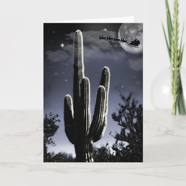 Tarjeta Festiva El desierto armado Saguaro a la luz de la luna (Anverso)