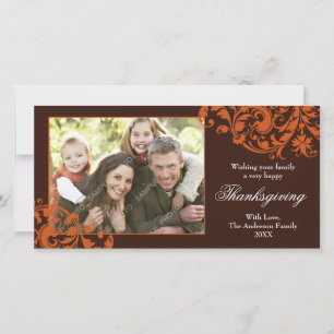 Tarjeta Festiva El día de Acción de Gracias Florece Swirls Naranja