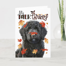 Tarjeta Festiva El Día de Acción de Gracias Labradoodle Negra Habl