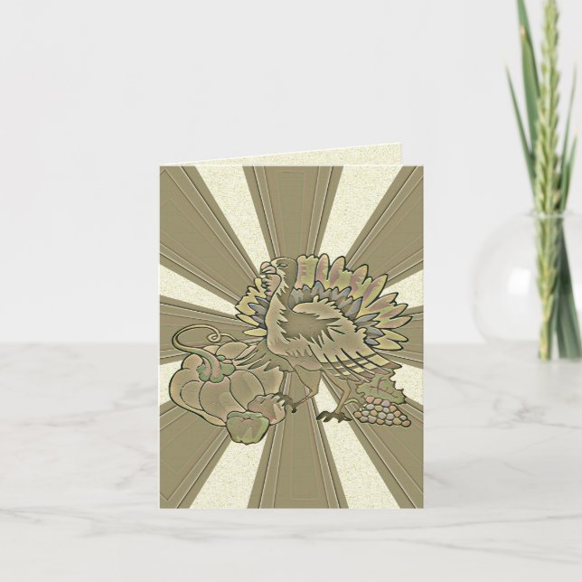 Tarjeta Festiva El Día de Acción de Gracias tallado Turquía - (Anverso)