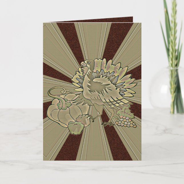 Tarjeta Festiva El Día de Acción de Gracias tallado Turquía - (Anverso)