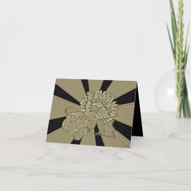 Tarjeta Festiva El Día de Acción de Gracias tallado Turquía - (Anverso)