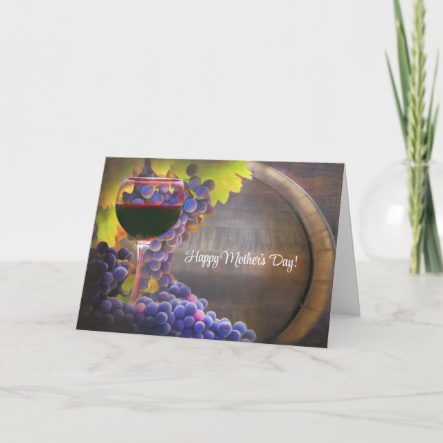Tarjeta Festiva El día de la madre con vino y uvas hermosas felice (Anverso)