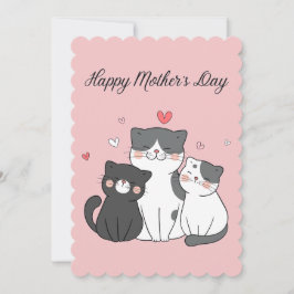 Tarjeta Festiva El día de la madre de un gato kawaii rosado y gati