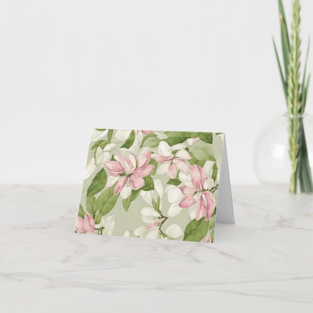 Tarjeta Festiva El Día de la Madre Magnolias Verde y Rosa Sabio (Anverso)