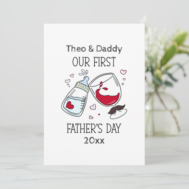 Tarjeta Festiva El día de nuestro primer padre, bebé, graciosos sa (Anverso de pie)