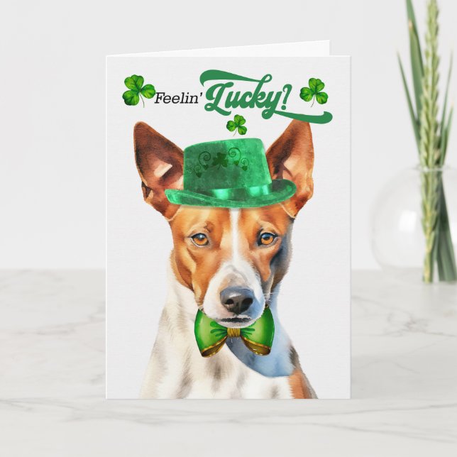 Tarjeta Festiva El Día de San Patricio de Basenji (Anverso)