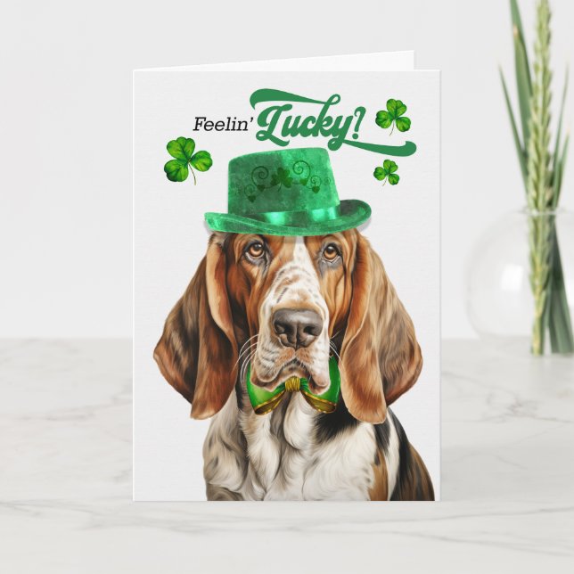 Tarjeta Festiva El Día de San Patricio de Basset Hound Dog Feelin (Anverso)