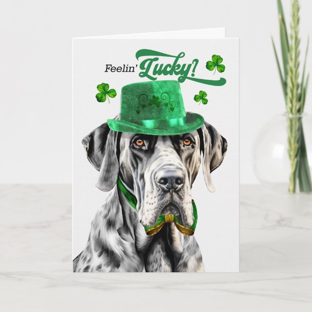 Tarjeta Festiva El Día de San Patricio de Great Dane Dog Feelin (Anverso)