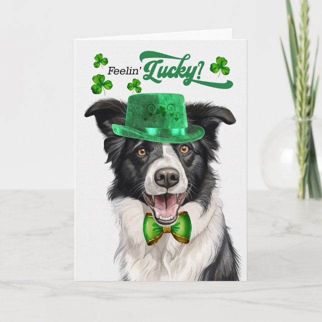 Tarjeta Festiva El Día de San Patricio de la Frontera Collie (Anverso)