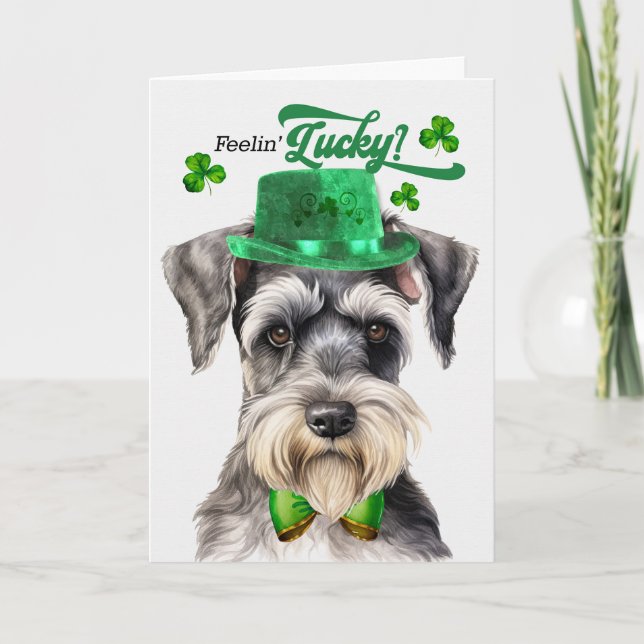 Tarjeta Festiva El Día de San Patricio de Schnauzer Dog Feelin (Anverso)