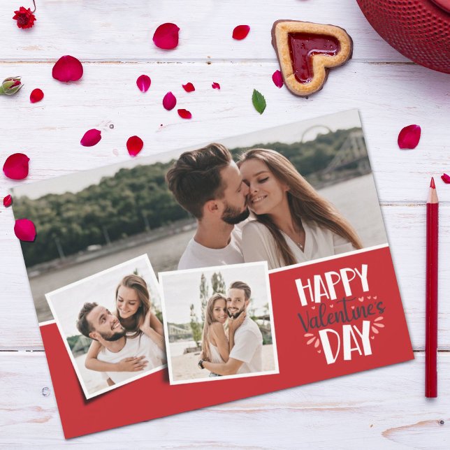 Tarjeta Festiva El día de San Valentín 3 imágenes collage rojo (Subido por el creador)