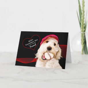 Tarjeta Festiva el día de San Valentín - AMIGO - PERRO CON BÉISBOL