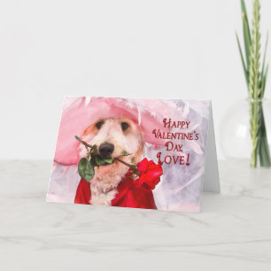 TARJETA FESTIVA EL DÍA DE SAN VALENTÍN - AMOR - PUPPY/ROSA