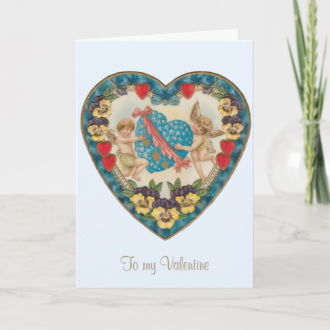Tarjeta Festiva El día de San Valentín antiguo, ángeles de época e (Anverso)