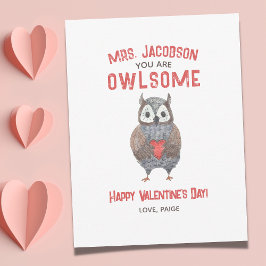 Tarjeta Festiva El día de San Valentín Awesome Owl Teacher Valenti