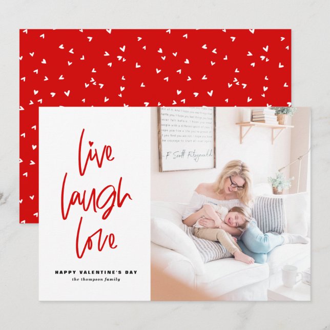 Tarjeta Festiva El día de San Valentín blanco de Live Lauder Love  (Anverso / Reverso)