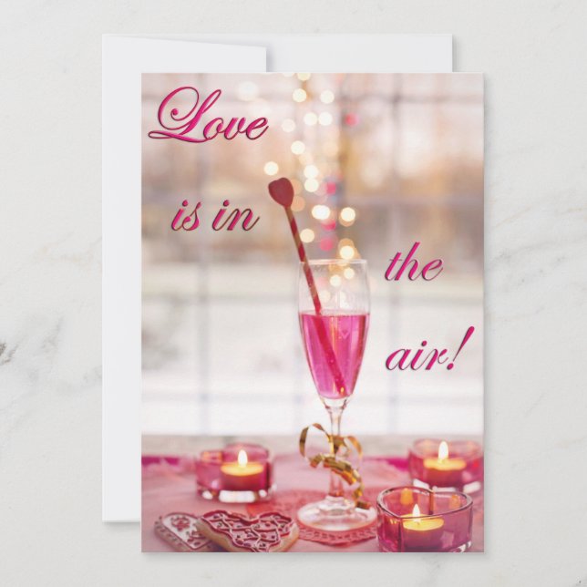 Tarjeta Festiva El día de San Valentín Boda Love Champagne (Anverso)