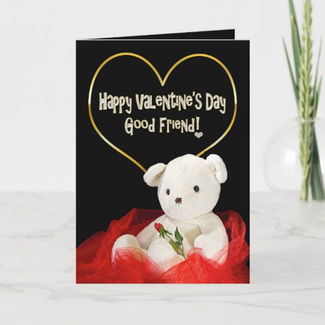 Tarjeta Festiva El día de San Valentín - BUEN AMIGO - Oso de Teddy (Anverso)