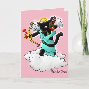 Tarjeta Festiva El día de San Valentín Carbón Negro Gato Cupido