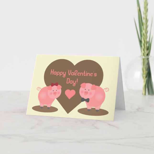 Tarjeta Festiva El día de San Valentín - Cerdos en el barro (Anverso)