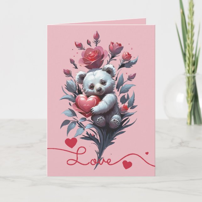 Tarjeta Festiva El día de San Valentín con Oso Teddy rico (Anverso)