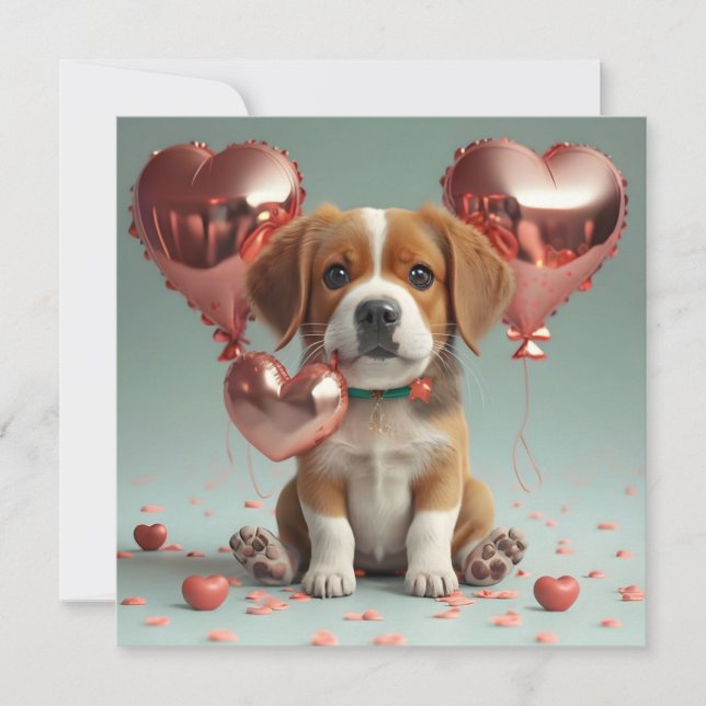 Tarjeta Festiva El día de San Valentín con un lindo perro pequeño (Anverso)