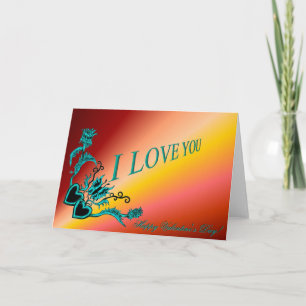 Tarjeta Festiva El día de San Valentín - Corazón de flores y marip